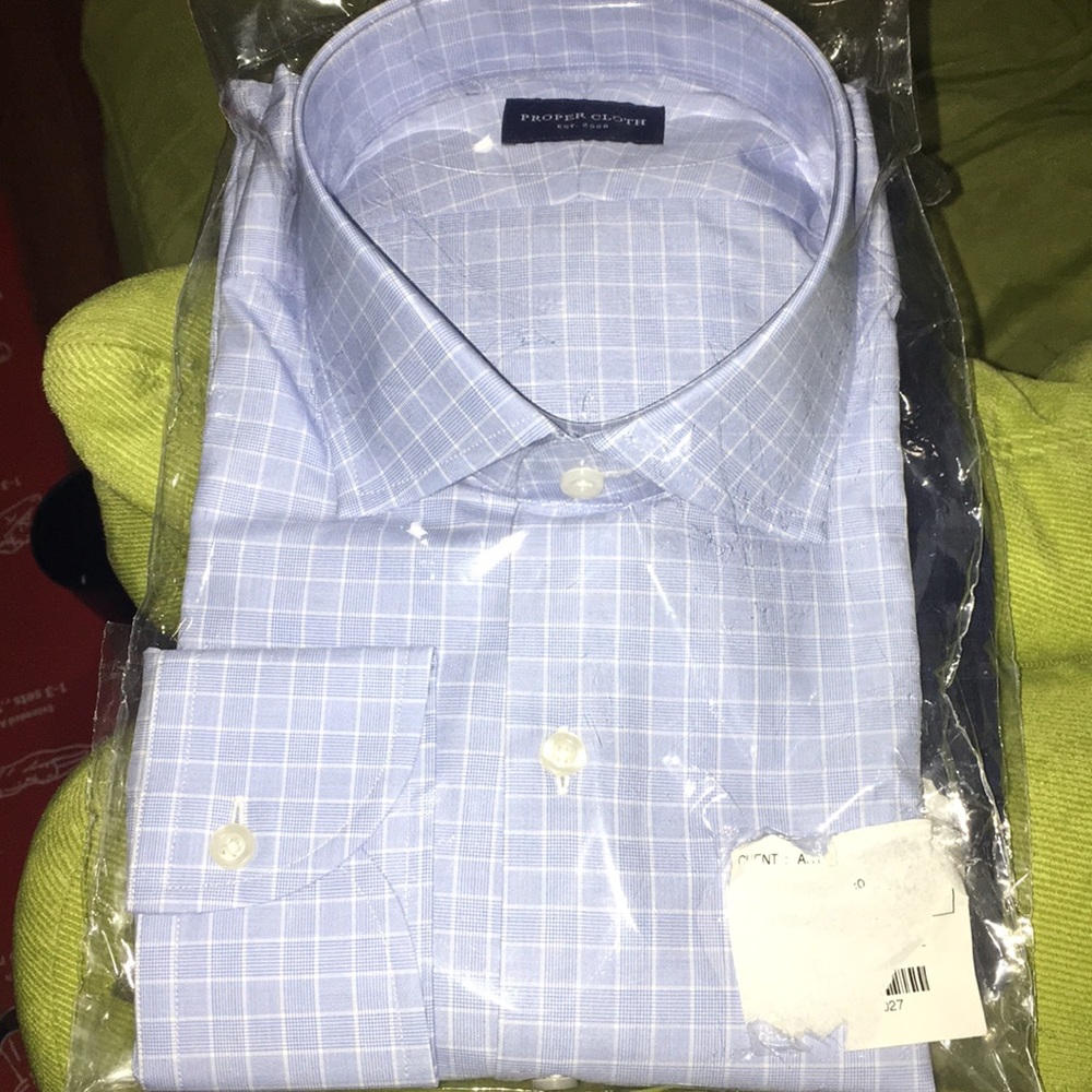 Light blue checkered button up, long sleeve